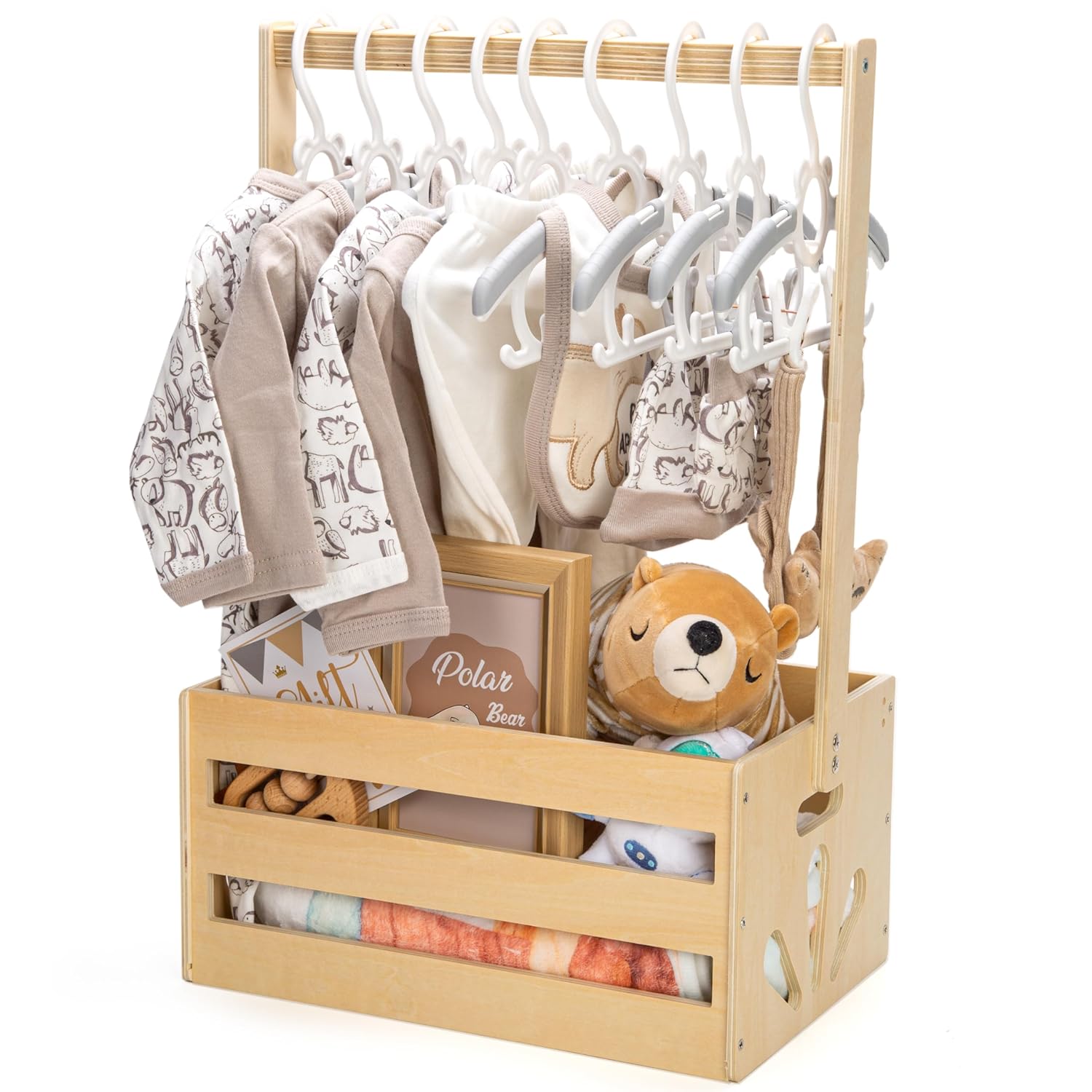 Baby Products Gift Hamper - Wooden Baby Shower Crate Basket with